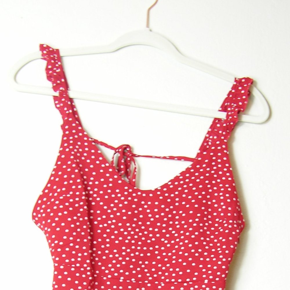 RESTOCKED Red & White Polka Dot Chiffon Mini Dress - Picture 6 of 8
